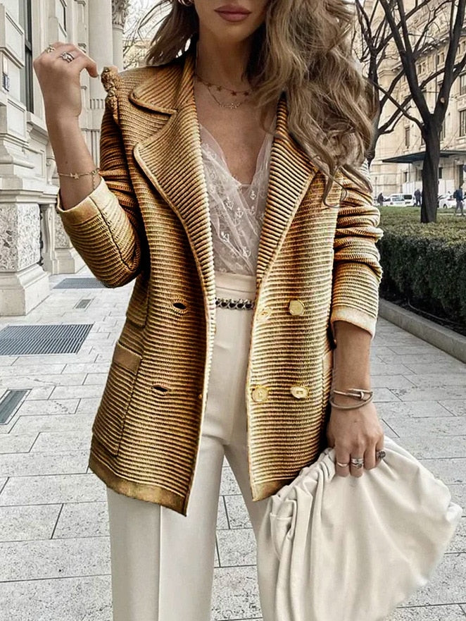 Levoire | Blazer Dame À Deux Rangées En Matériau À Côtes Doux Kamel