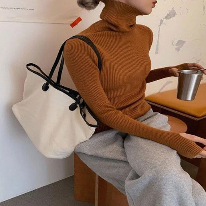 Levoire | Pull À Col Roulé Élégant En Tricot Pour Femmes Caramel