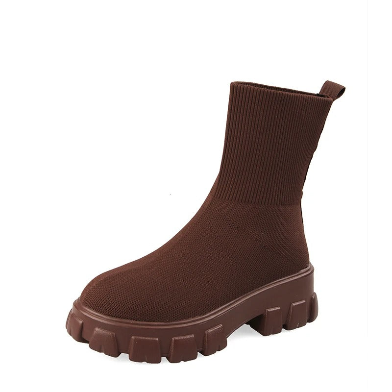 Levoire | Bottes Tricotées Confortables À Semelle Épaisse Pour Femmes Sepia