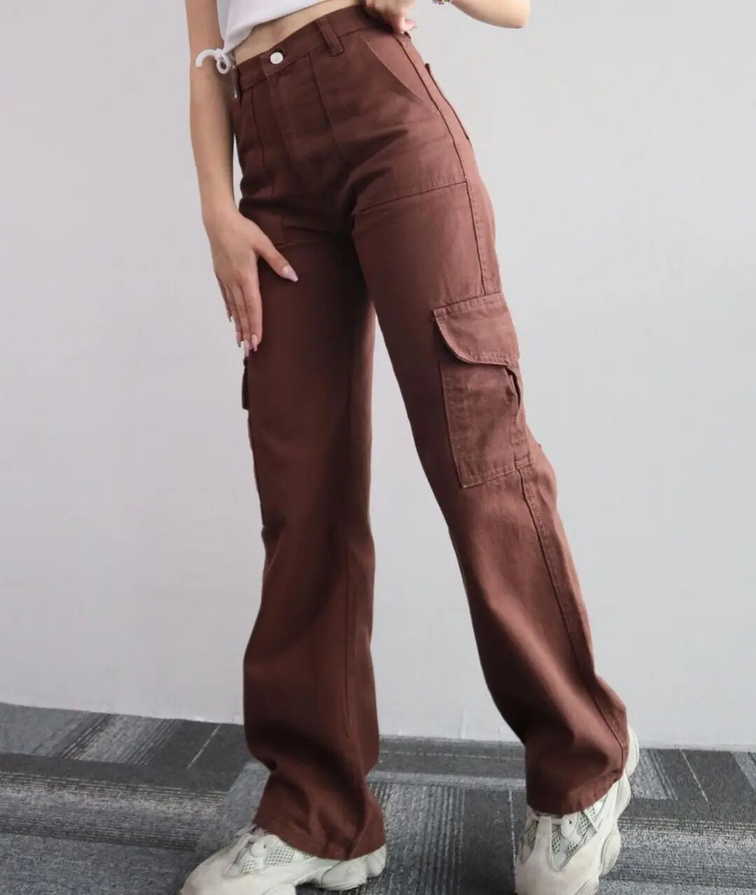 Levoire | Taille Haute Pantalons Cargo Braun