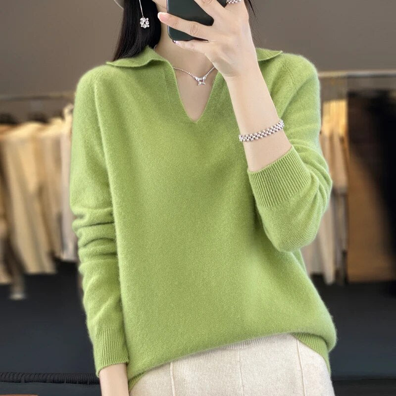 Levoire | Doux Pull Femme, Décolleté En V Avec Col vert clair