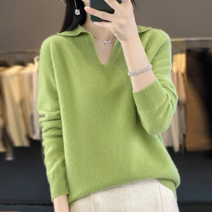 Levoire | Doux Pull Femme, Décolleté En V Avec Col vert clair