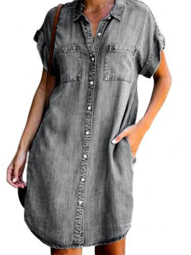 Levoire | Robe Mi En Denim/Jeans Élégante, Robe En Jeans Pour Femmes Avec Fermeture À Boutons Et Col