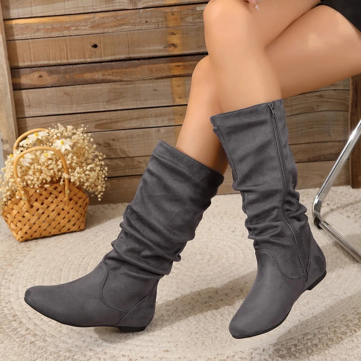 Levoire | Bottes Daim Femmes Genou Fermeture Éclair Gris