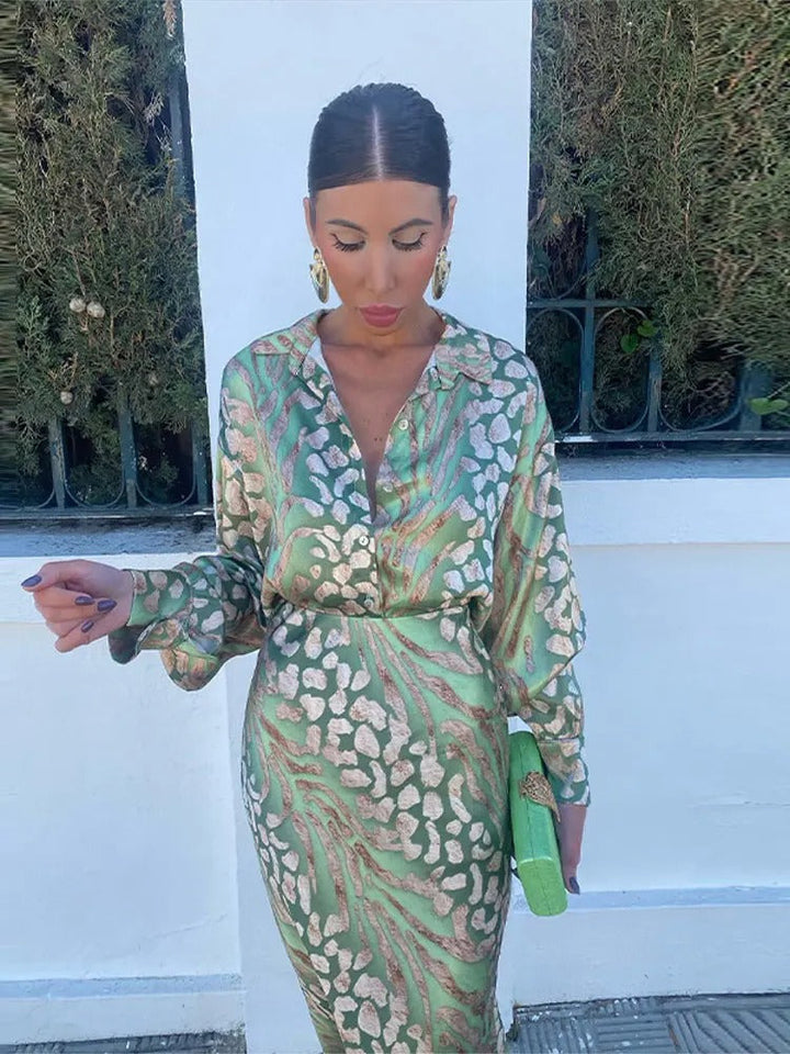 Levoire | Robe Midi À Motif Luxueux Pour Femmes Vert