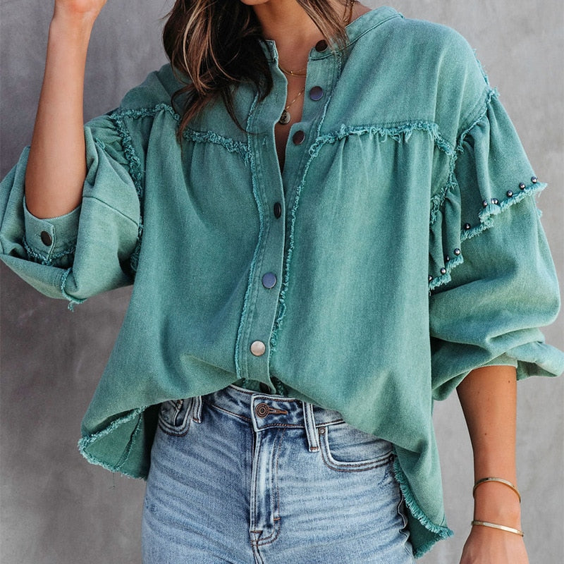 Levoire | Chemise En Denim Tendance Pour Femmes Vert