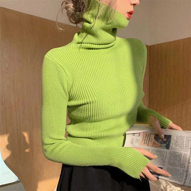 Levoire | Pull À Col Roulé Élégant En Tricot Pour Femmes Vert