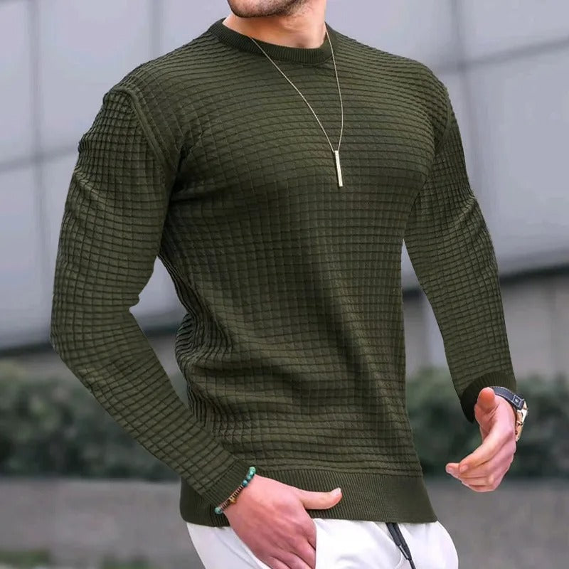 Levoire | Pull Décontracté À Carreaux Élégant Avec Col Rond Pour Hommes, Musclefit Vert