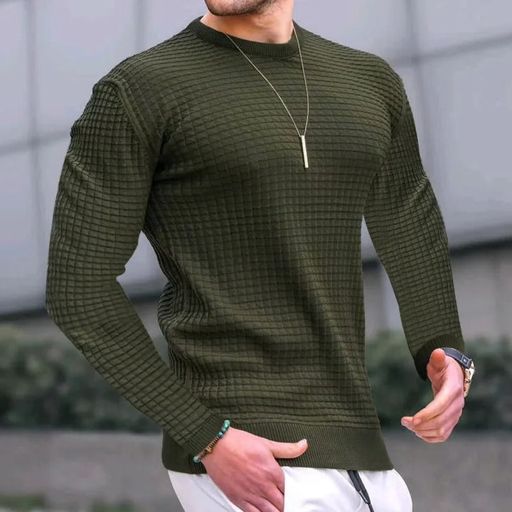 Levoire | Pull Décontracté À Carreaux Élégant Avec Col Rond Pour Hommes, Musclefit Vert