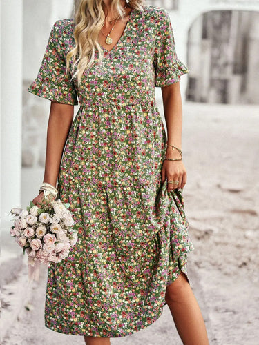 Levoire | Robe D'Été Décontractée Élégante Avec Taille Haute, Motif Floral Et Décolleté En V