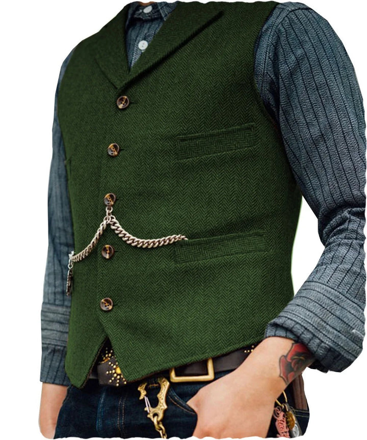 Levoire | Style Western Élégant Gilet Sans Manches En Tweed Pour Hommes Avec Design De Chaînes Vert