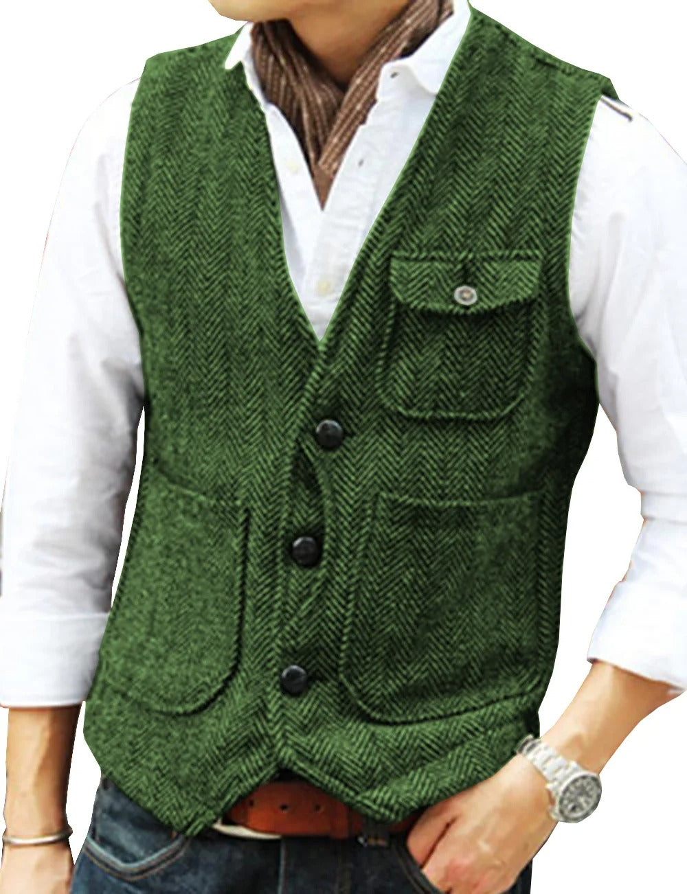 Levoire | Gilet Sans Manches Élégant En Tweed Pour Homme Vert