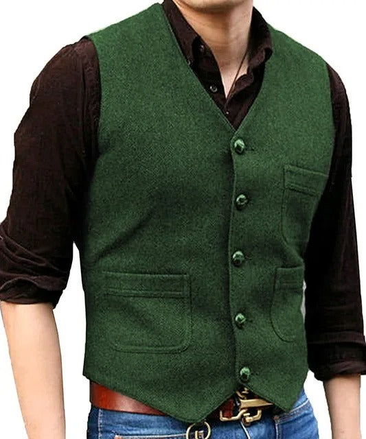 Levoire | Style Classique Élégant Gilet Sans Manches Vintage En Tweed Pour Hommes Vert