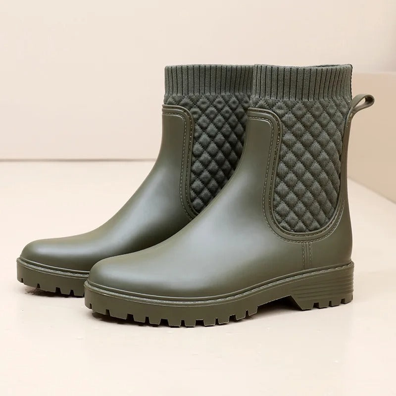 Levoire | Chaussons de pluie imperméables confortables Robe tricotée verte