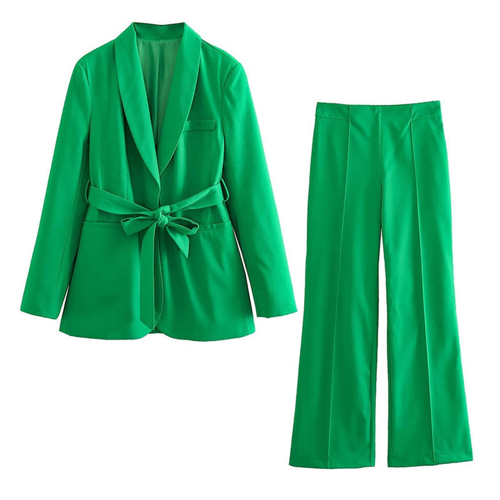 Levoire | Blazer Élegant Avec Ceinture Et Pantalon Assorti Vert