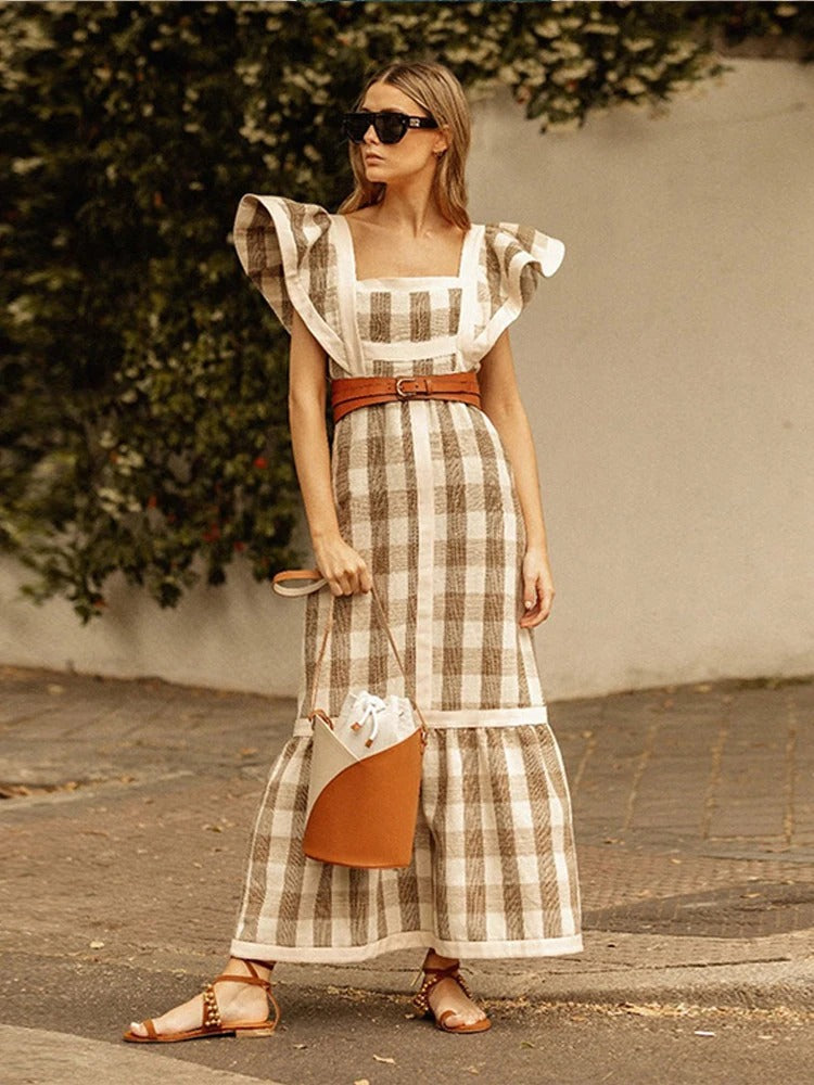 Levoire | Robe Midi Carre Stylée Avec Taille Haute, Décolleté Carré Et Manches Bouffantes Gris