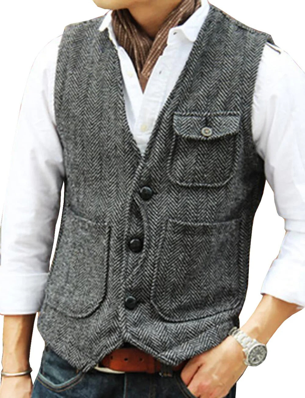 Levoire | Gilet Sans Manches Élégant En Tweed Pour Homme Gris