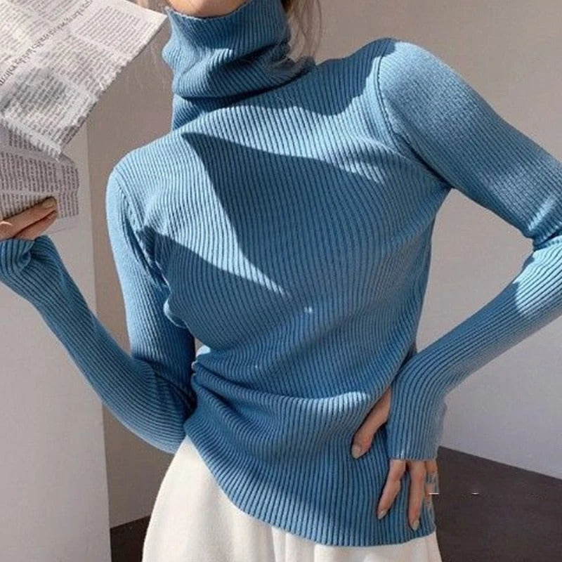 Levoire | Pull À Col Roulé Élégant En Tricot Pour Femmes Bleu
