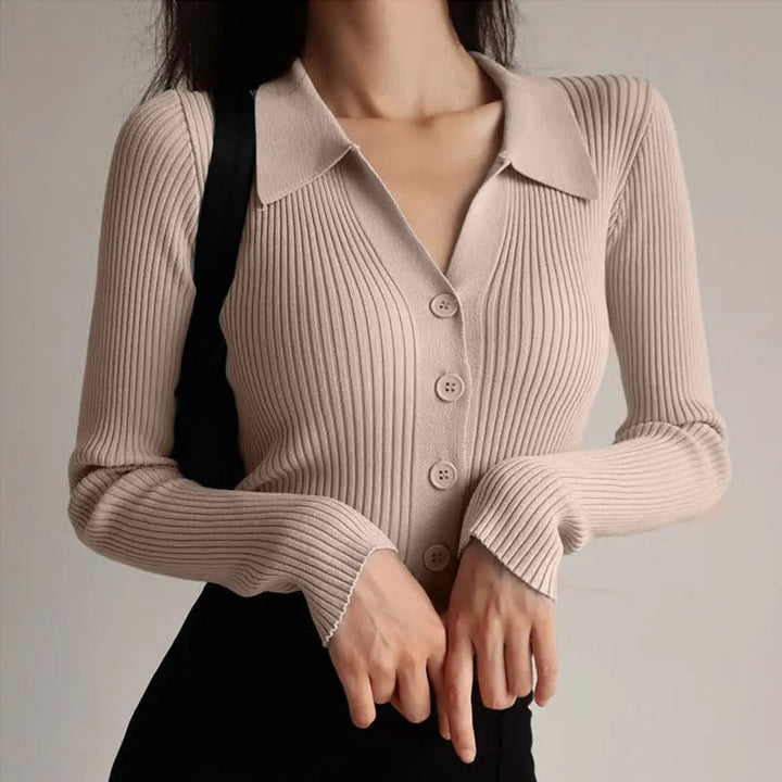Levoire | Pull Polo En Tricot Stretch Élégant Pour Femmes Khaki Taille unique