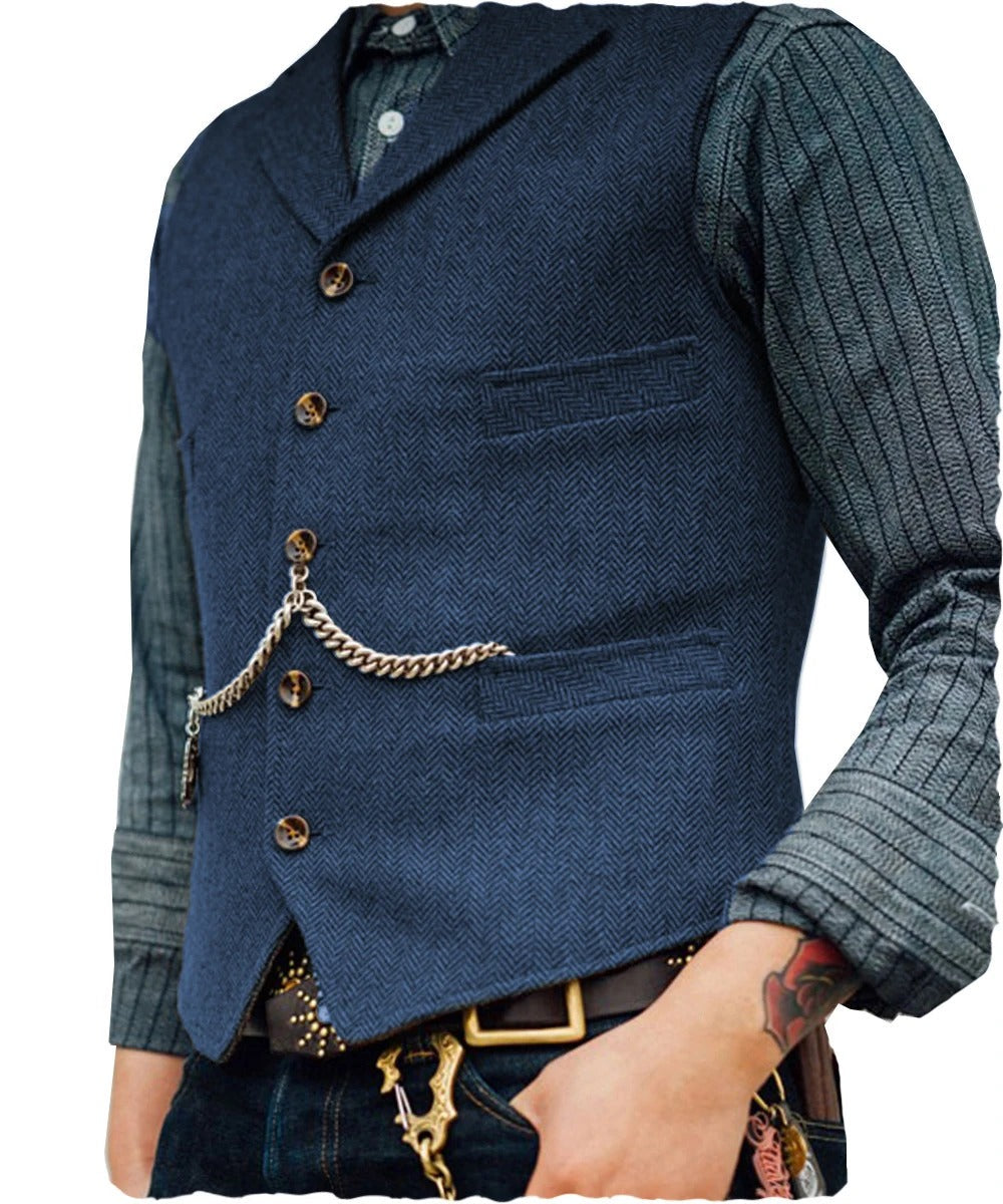 Levoire | Style Western Élégant Gilet Sans Manches En Tweed Pour Hommes Avec Design De Chaînes