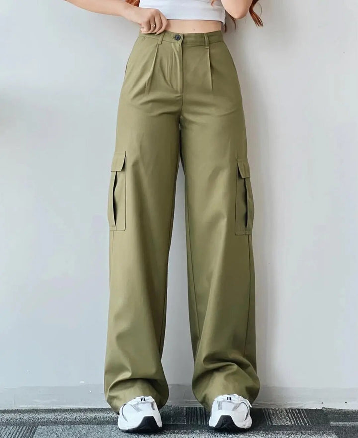 Levoire | Taille Haute Pantalons Cargo vert clair