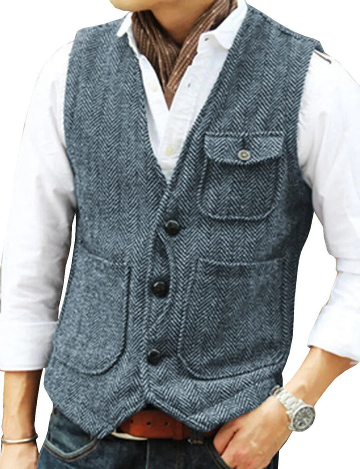 Levoire | Gilet Sans Manches Élégant En Tweed Pour Homme Helles Marine