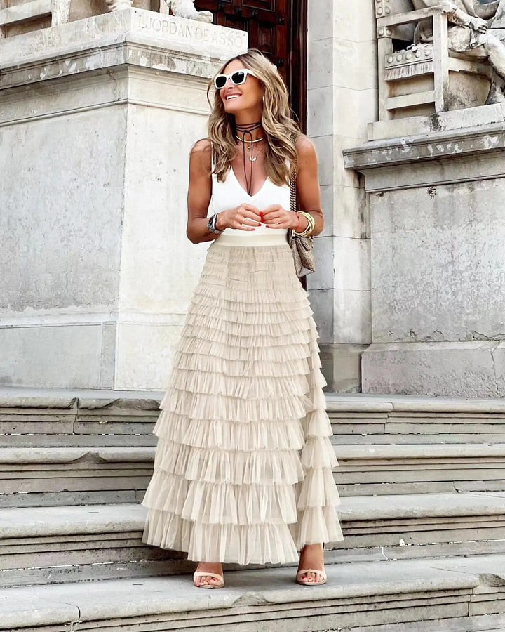 Levoire | Jupe Élégante Et Décontractée Avec Volants Pour Femmes Khaki