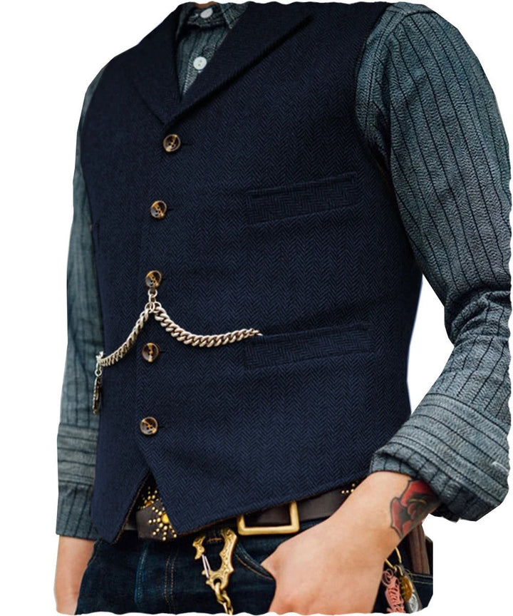 Levoire | Style Western Élégant Gilet Sans Manches En Tweed Pour Hommes Avec Design De Chaînes Marine