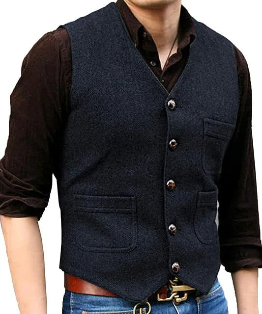Levoire | Style Classique Élégant Gilet Sans Manches Vintage En Tweed Pour Hommes Marine