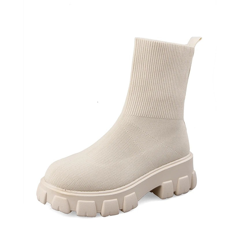 Levoire | Bottes Tricotées Confortables À Semelle Épaisse Pour Femmes Beige