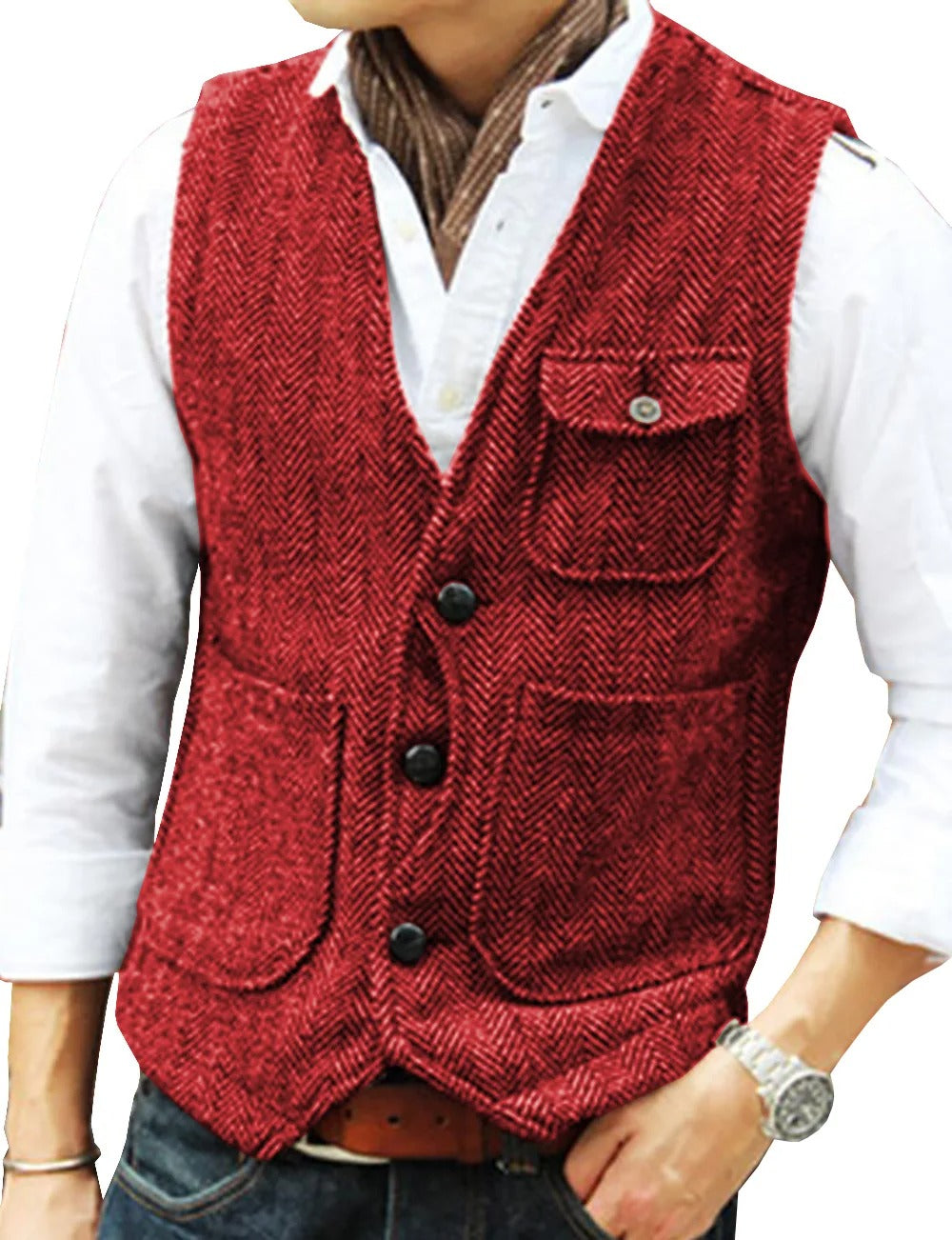 Levoire | Gilet Sans Manches Élégant En Tweed Pour Homme Rot