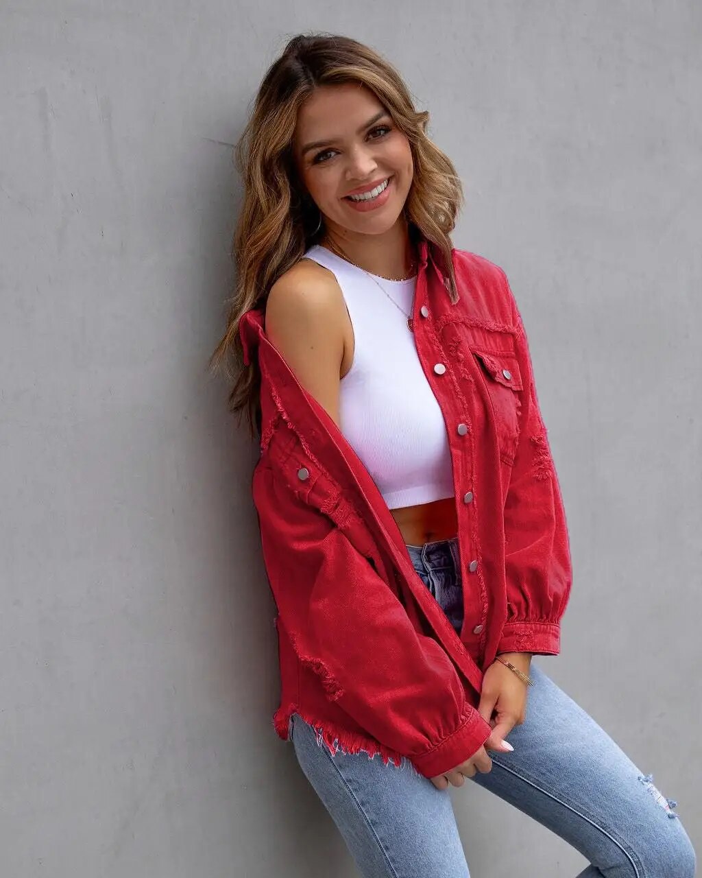 Levoire | Taille Plus Veste En Denim Karmin Rot