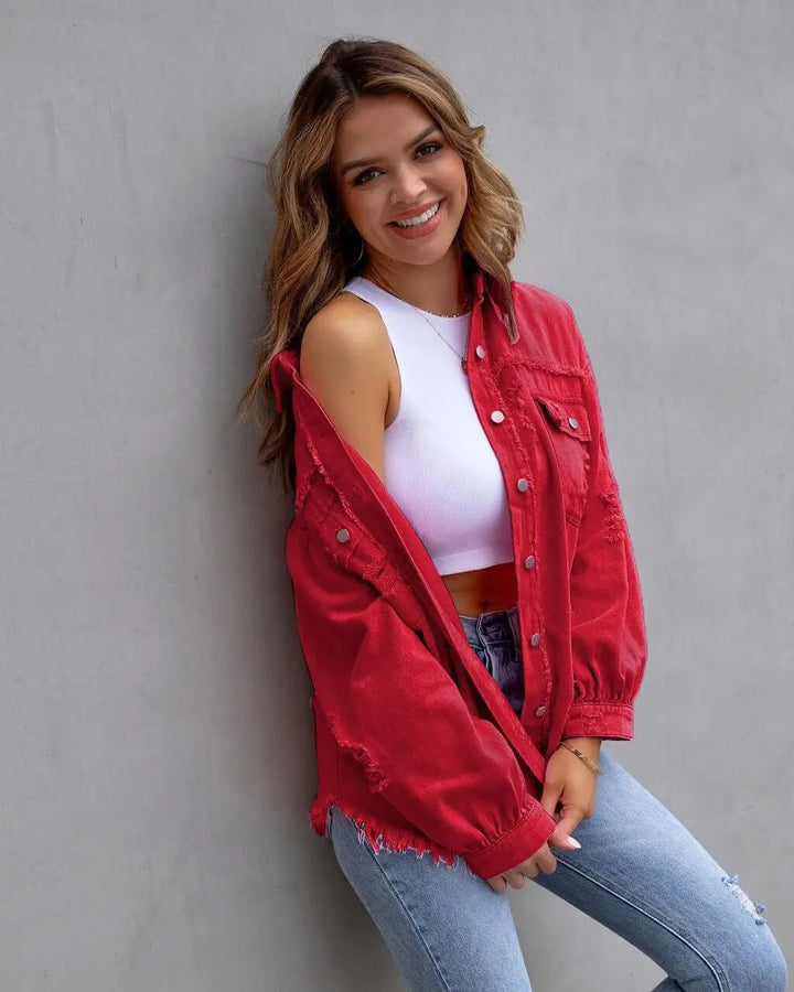 Levoire | Taille Plus Veste En Denim Karmin Rot