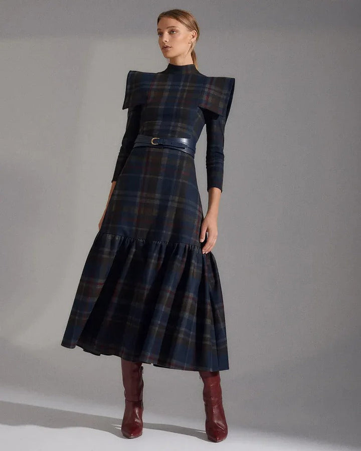 Levoire | Robe Maxi De Vendange Stylée Avec Motif À Carreaux Et Manches Longues Rouge Bleu