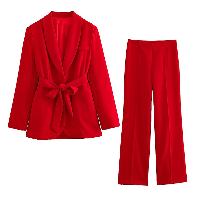 Levoire | Blazer Élegant Avec Ceinture Et Pantalon Assorti Rot