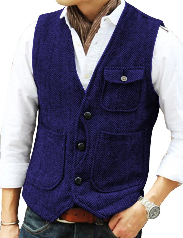 Levoire | Gilet Sans Manches Élégant En Tweed Pour Homme Bleu roi