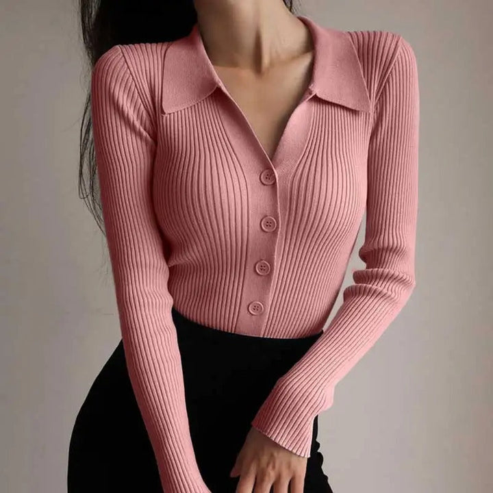 Levoire | Pull Polo Élargi En Tricot Élégant Pour Femmes Rosa Taille unique