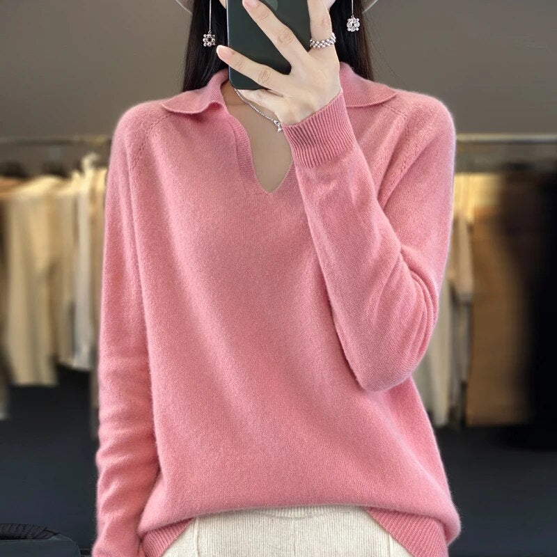 Levoire | Doux Pull Femme, Décolleté En V Avec Col Rosa
