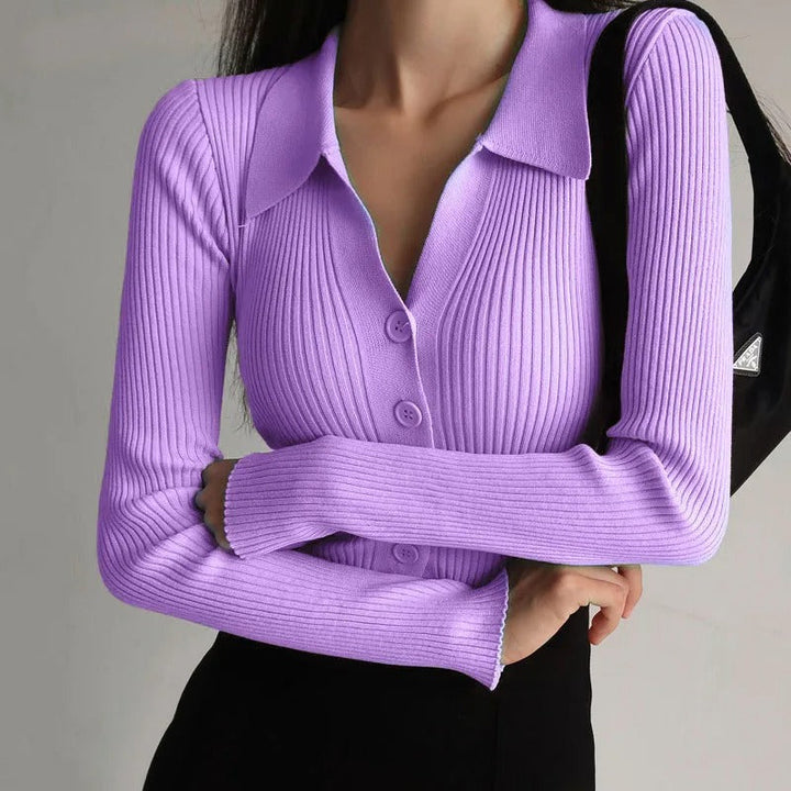 Levoire | Pull Polo En Tricot Stretch Élégant Pour Femmes Violet Taille unique