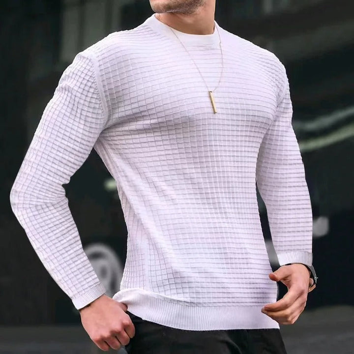 Levoire | Pull Décontracté À Carreaux Élégant Avec Col Rond Pour Hommes, Musclefit Blanc