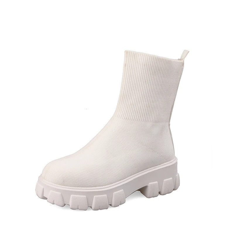 Levoire | Bottes Tricotées Confortables À Semelle Épaisse Pour Femmes Blanc