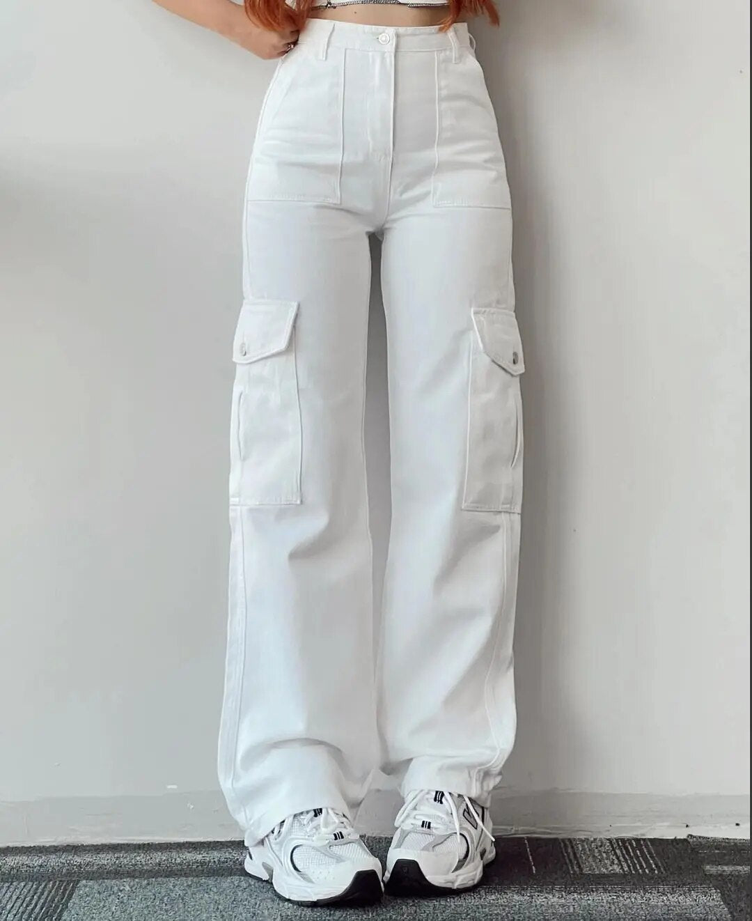 Levoire | Taille Haute Pantalons Cargo Blanc