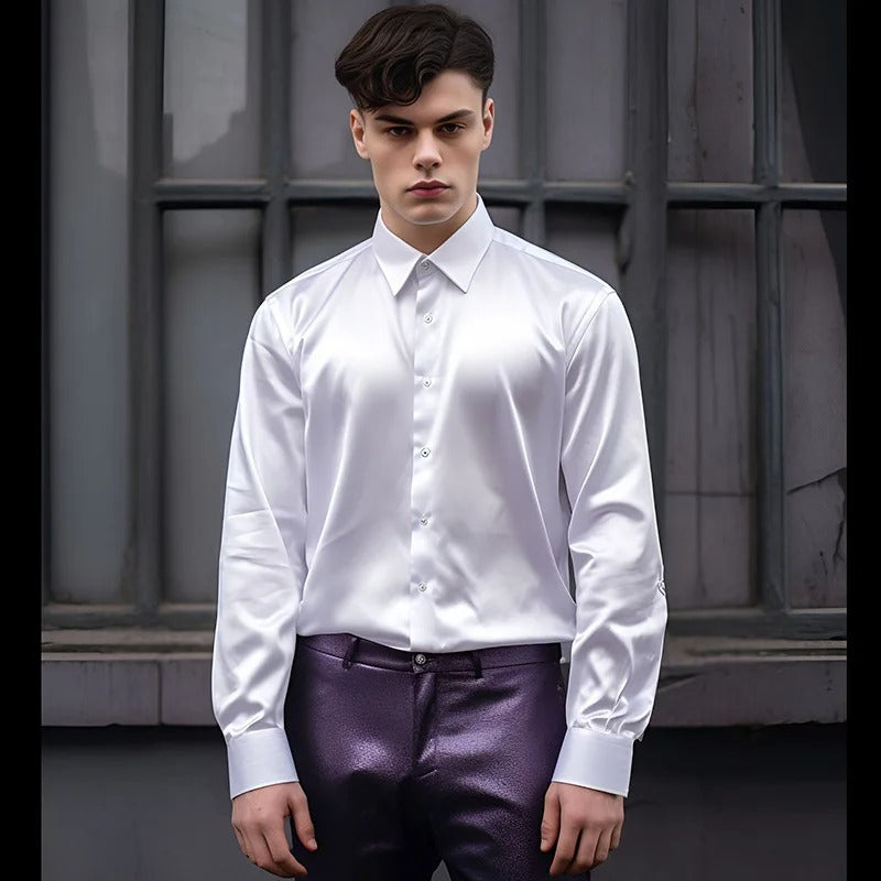 Levoire | Chemise En Satin Luxe Hommes Blanc