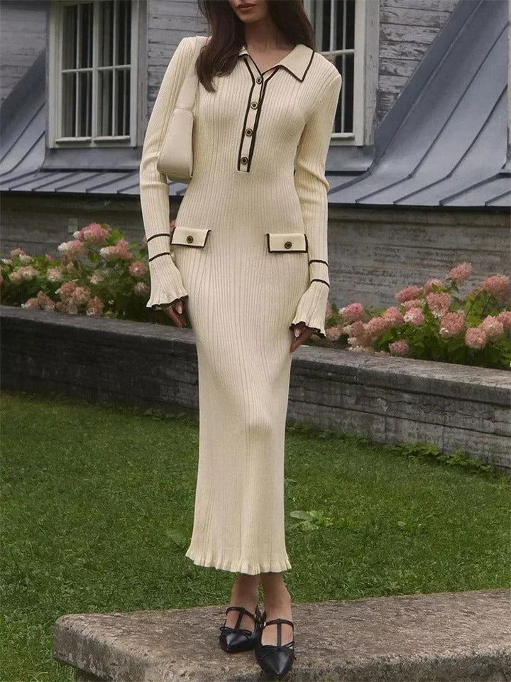 Levoire | Élégante Robe Manteau En Tricot À Taille Haute Robe maxi blanche