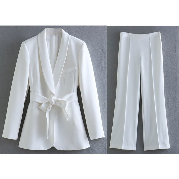 Levoire | Blazer Élegant Avec Ceinture Et Pantalon Assorti Blanc