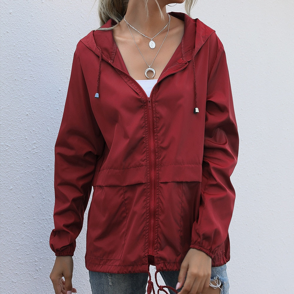 Levoire | Veste De Pluie Décontractée Coupe-Vent Avec Capuche Pour Femmes Rouge vin