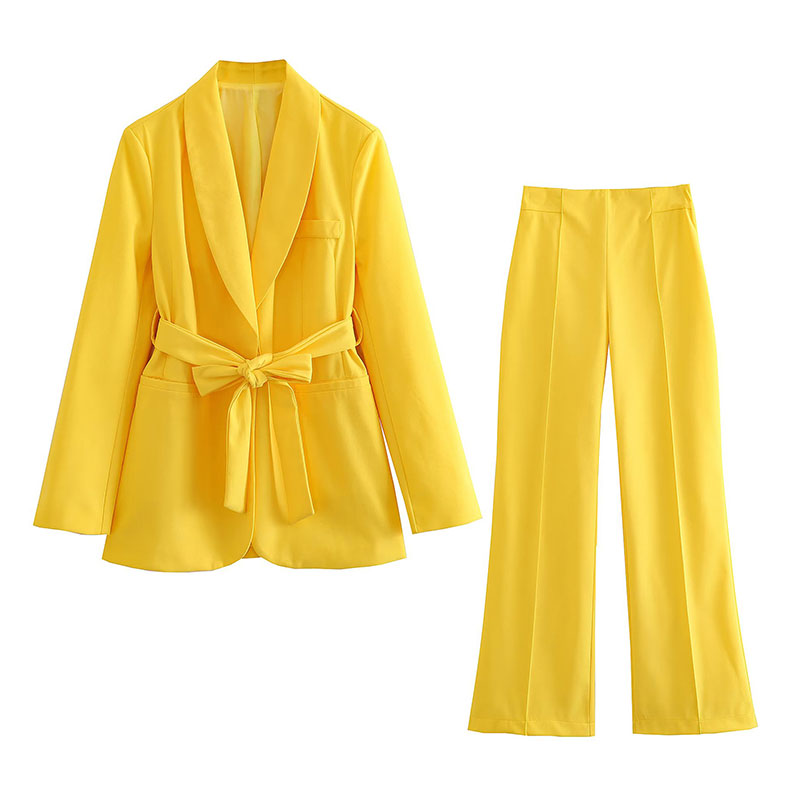 Levoire | Blazer Élegant Avec Ceinture Et Pantalon Assorti Jaune