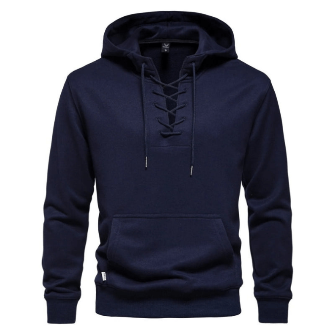 Levoire | Sweat à capuche pour hommes avec devant à lacets, sweat à capuche décontracté, mode masculine confortable Marine