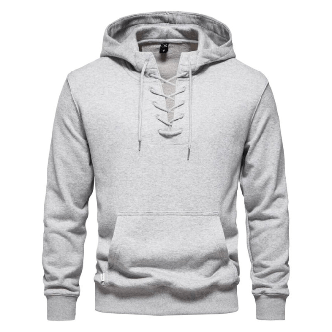 Levoire | Sweat à capuche pour hommes avec devant à lacets, sweat à capuche décontracté, mode masculine confortable Gris