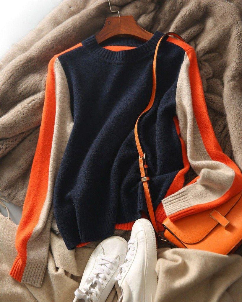 Levoire | Bleu Marine Et Orange Pull Avec Rayures Rétro